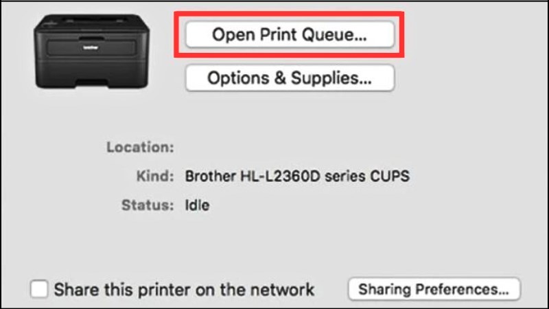Chọn Open Print Queue (nằm cạnh biểu tượng máy in)