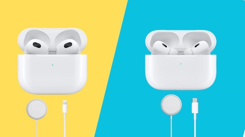 Airpods 3 v&agrave; Airpods Pro 2 được trang bị với 2 cổng sạc kh&aacute;c nhau l&agrave; USB-C v&agrave; Lightning v&agrave; Magsafe