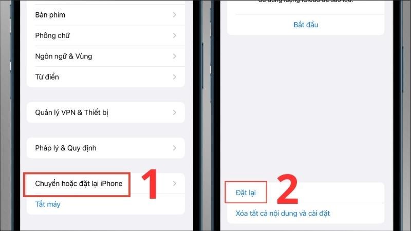 Chọn mục Chuyển hoặc đặt lại iPhone > Chọn mục Đặt lại