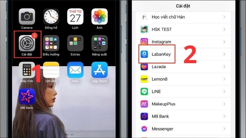 Vào ứng dụng Cài đặt > Chọn ứng dụng LabanKey