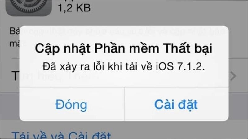 Cập nhật phần mềm kh&ocirc;ng th&agrave;nh c&ocirc;ng