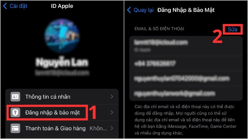 Nhấn vào ID Apple > Nhấp chọn vào Đăng nhập & Bảo mật