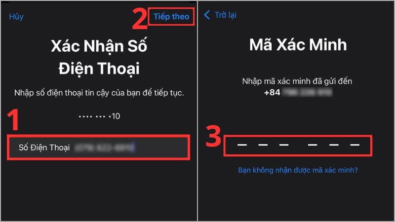 Nhấn Tiếp theo > Nhập Mã Xác Minh