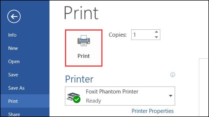 Chọn số lượng bản in v&agrave; nhấn chọn Print để bắt đầu in ấn