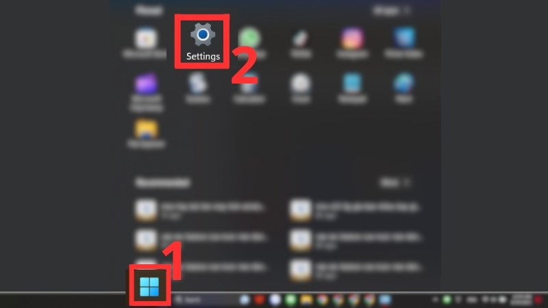 Bấm Start, chọn biểu tượng Settings