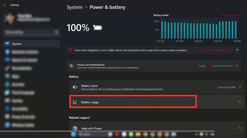 Nhấp chọn Battery Usage