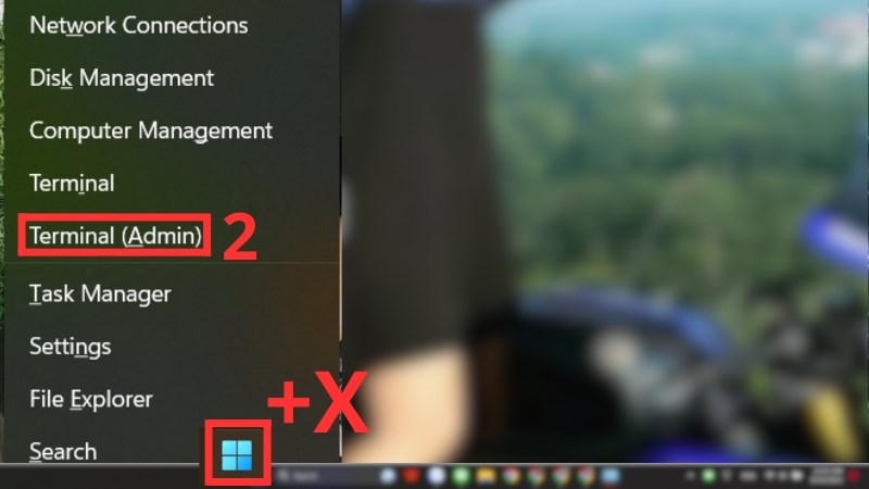Bấm tổ hợp phím Windows + X và chọn Terminal (Admin)