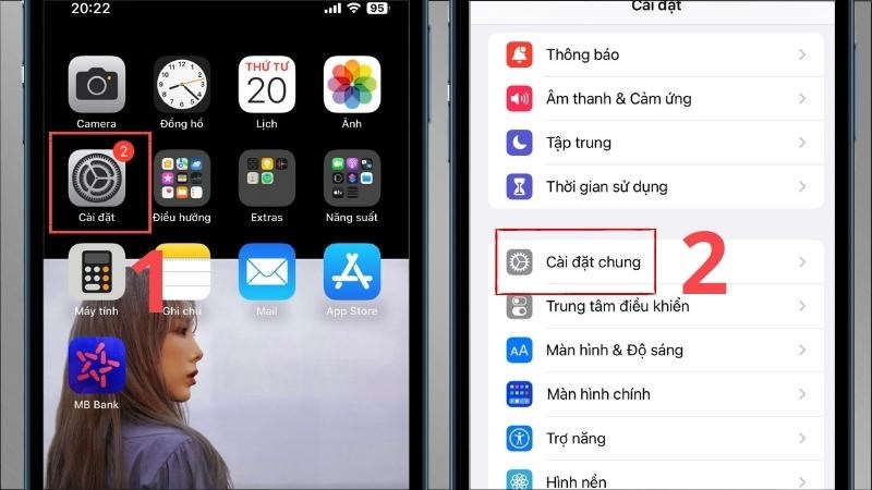 Vào ứng dụng Cài đặt > Chọn mục Cài đặt chung