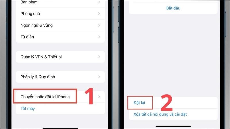 Chọn mục Chuyển hoặc đặt lại iPhone > Chọn phần Đặt lại