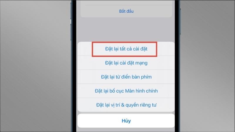 Chọn mục Đặt lại tất cả cài đặt