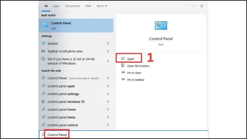 Mở ứng dụng Control Panel