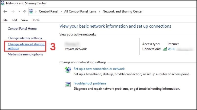 Chọn Change advanced sharing options