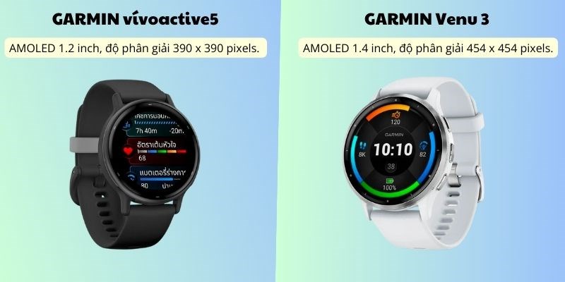 GARMIN Venu 3 c&oacute; m&agrave;n h&igrave;nh chất lượng hơn GARMIN v&iacute;voactive5 