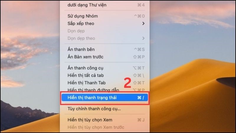 Chọn Hiển thị thanh trạng thái