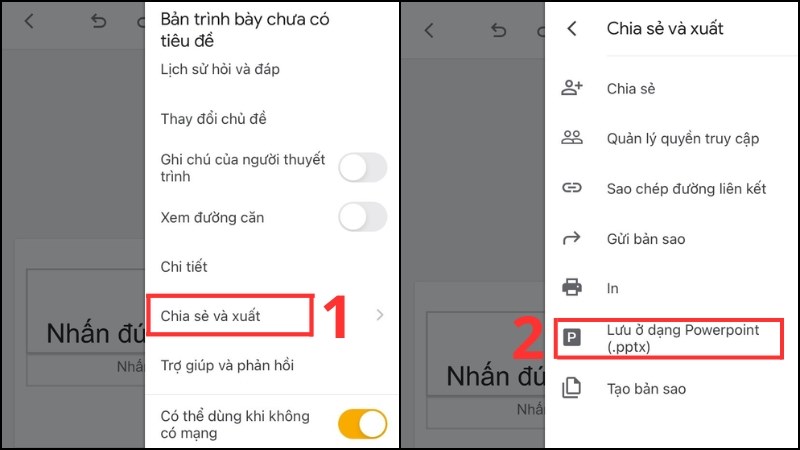 Chọn mục Chia sẻ và xuất