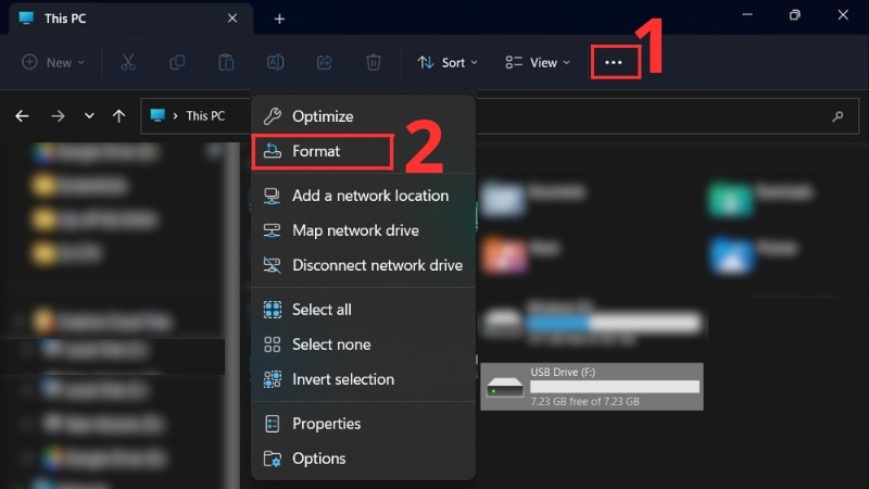 z Chọn ổ đĩa USB > Chọn biểu tượng dấu ba chấm > Chọn Format