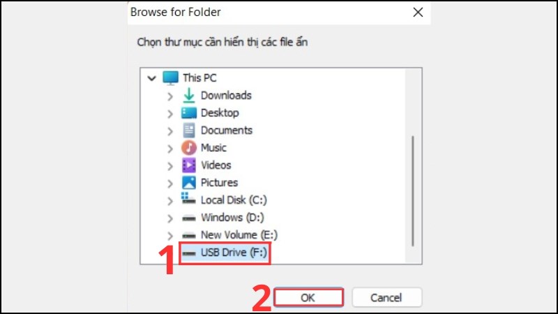 z Chọn ổ đĩa USB > Chọn Ok