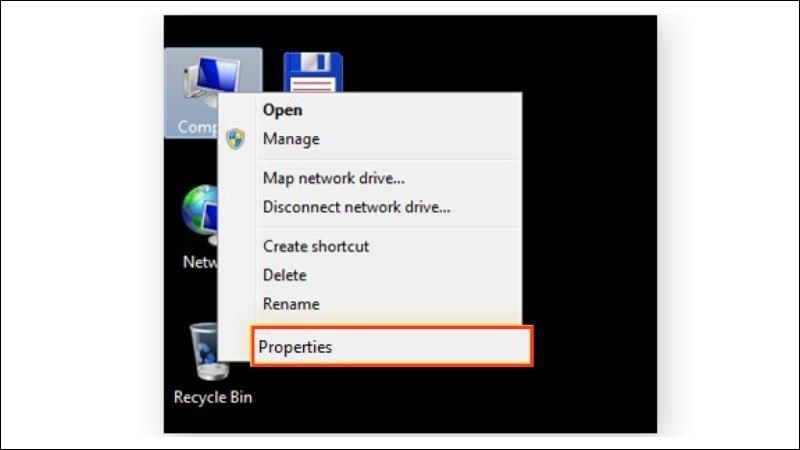 Nhấn chọn cửa sổ Computer bằng chuột phải > Chọn Properties