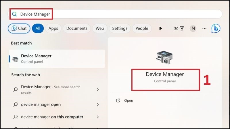 Tìm kiếm và chọn Device Manager