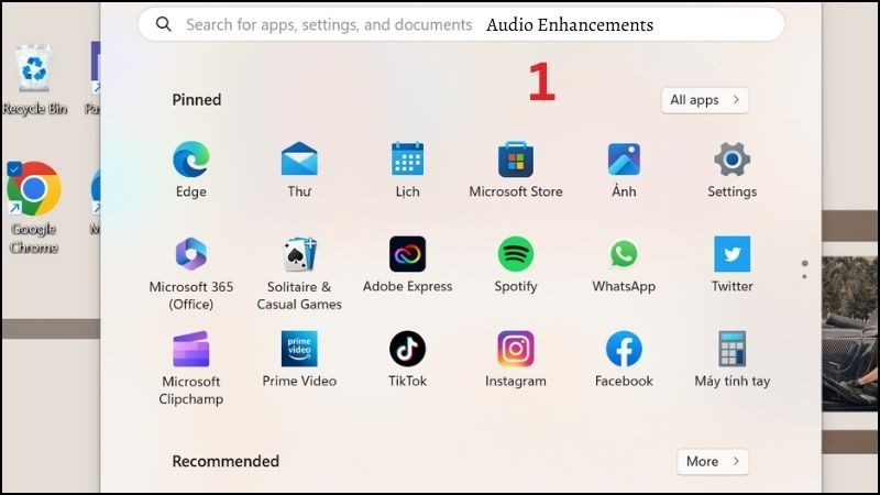 Tìm kiếm và mở Audio Enhancements