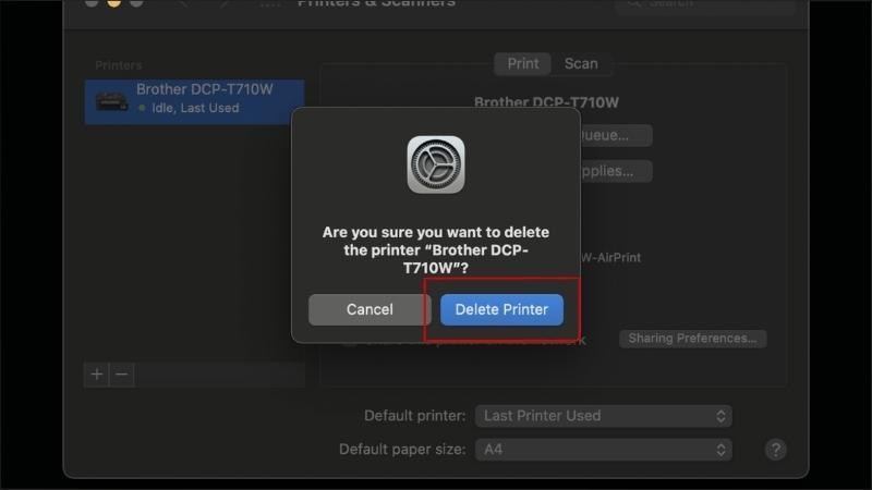 Tiến h&agrave;nh xo&aacute; m&aacute;y in