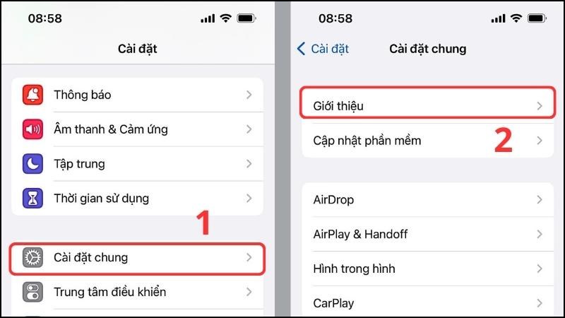 Chọn C&agrave;i đặt > C&agrave;i đặt chung > Giới thiệu