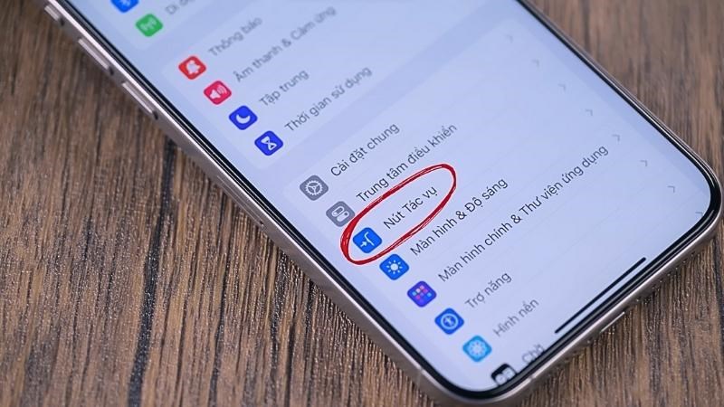 Chọn N&uacute;t t&aacute;c vụ trong ứng dụng C&agrave;i đặt