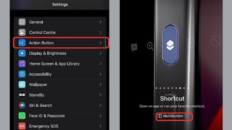 Trở lại ứng dụng C&agrave;i đặt v&agrave; chọn Action button để t&ugrave;y chọn n&uacute;t t&aacute;c vụ