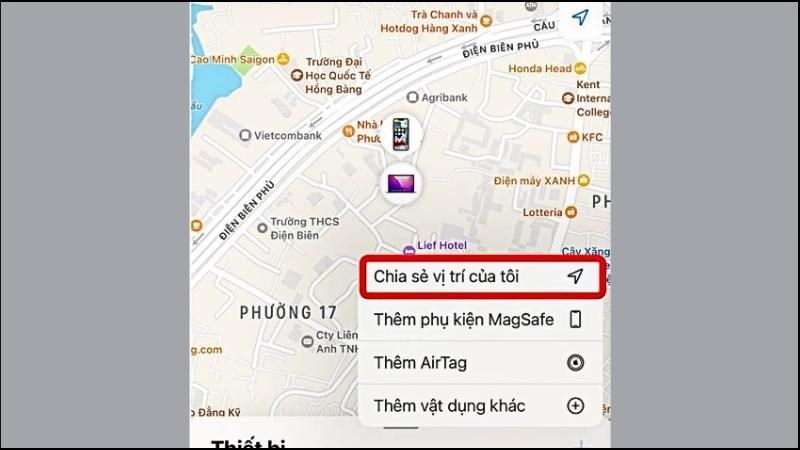 Chọn Chia sẻ vị tr&iacute; của t&ocirc;i