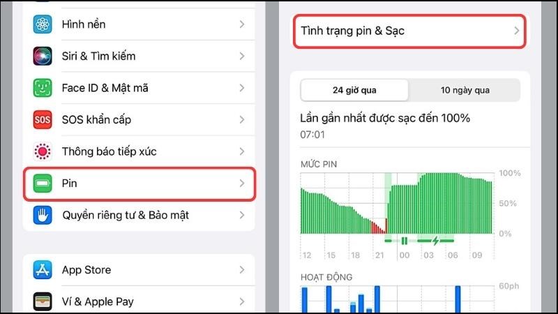 Bước tiếp theo chọn T&igrave;nh trạng pin & sạc