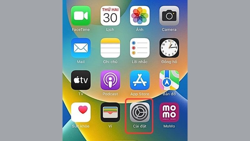 Mở ứng dụng C&agrave;i đặt