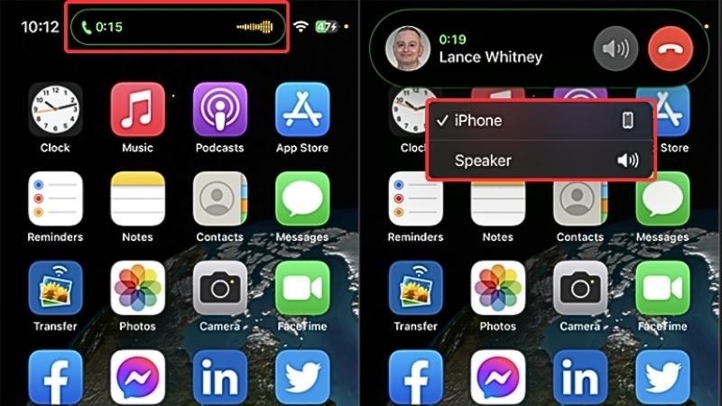 Dynamic Island hiển thị thời lượng cuộc gọi và mức âm lượng