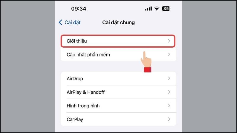 Chọn C&agrave;i đặt chung, tiếp theo chọn Giới thiệu chung