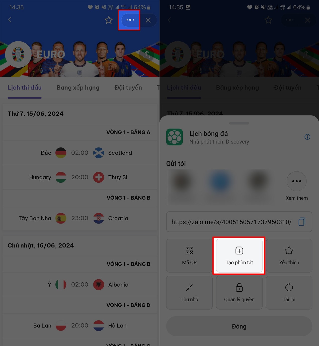 Cách xem lịch Euro 2024 trên Zalo ngay trên màn hình