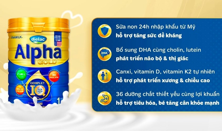 Sữa bột Dielac Alpha Gold IQ số 1 (sữa non) 800g (0 - 6 tháng)