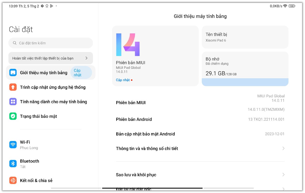 Trước khi cập nhật, Xiaomi Pad 6 của mình đang chạy MIUI 14.0.11.