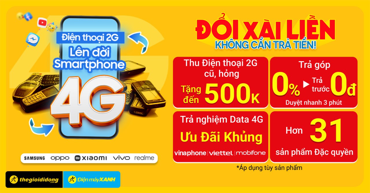 Thu điện thoại cũ, hư hỏng tặng đến 500K + Trả góp 0% (Trả trước 0 đồng) Thu điện thoại cũ, hư hỏng tặng đến 500K + Trả góp 0% (Trả trước 0 đồng)