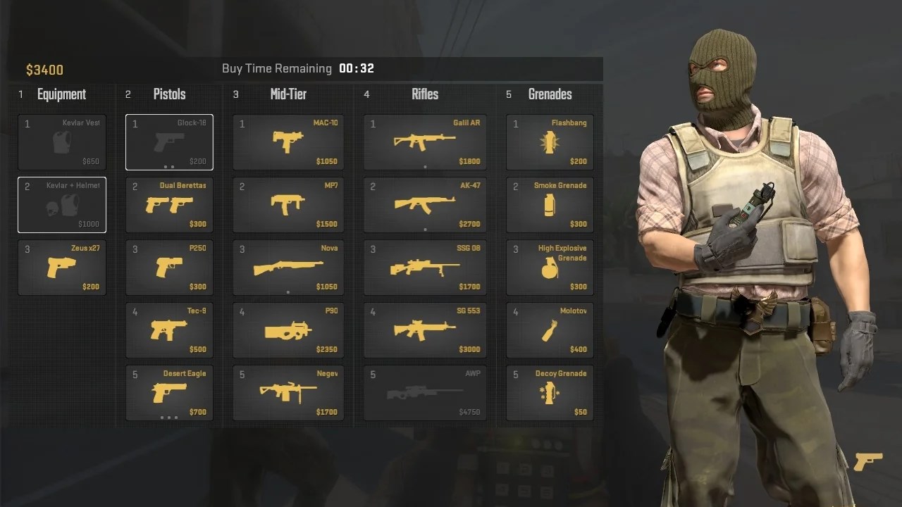 Giao diện buy menu trên CS2 được đổi mới để dễ thao tác hơn