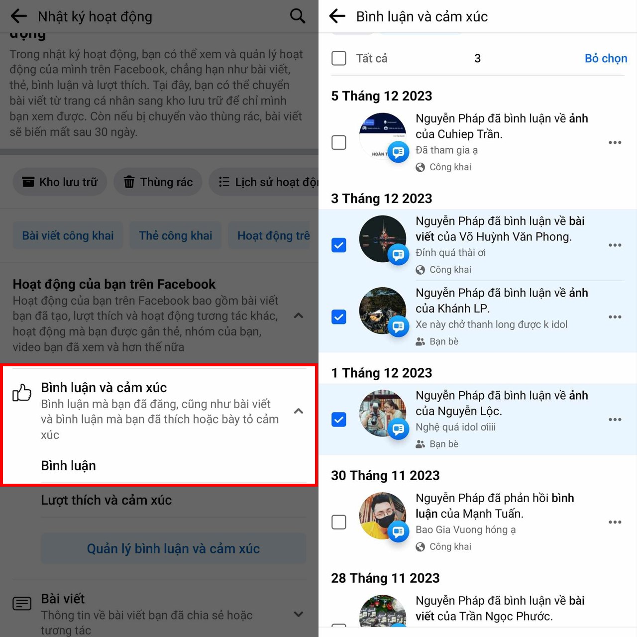 Cách xem lại bình luận của mình trên Facebook