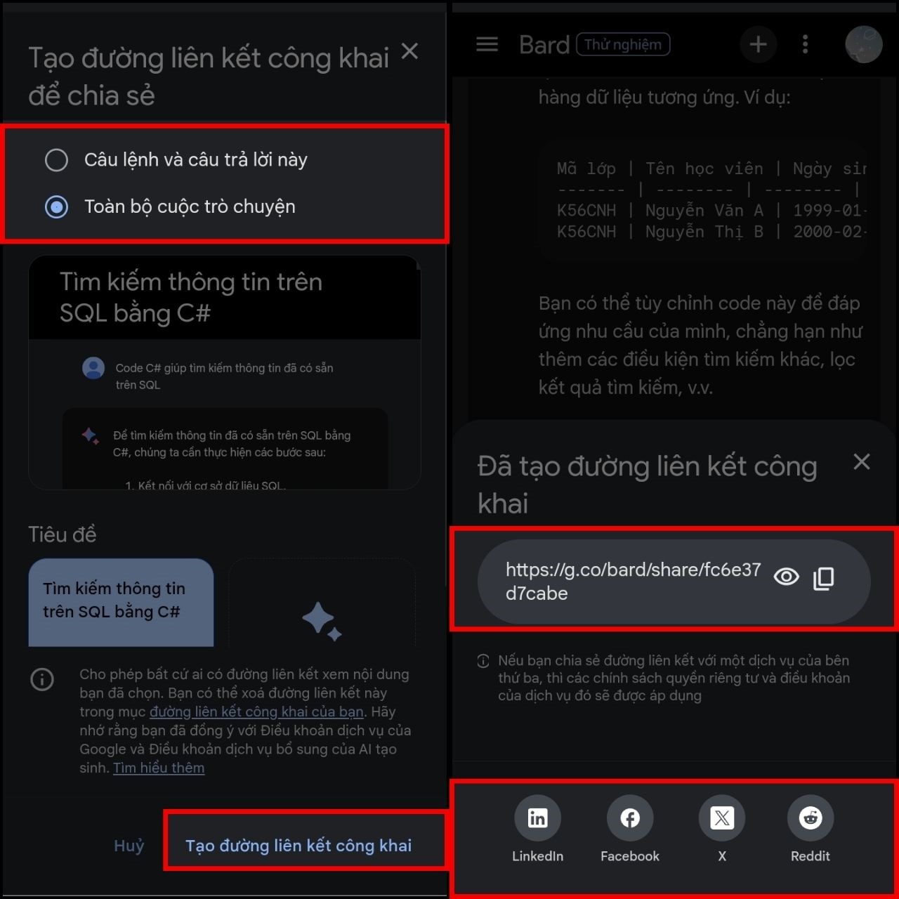 Cách chia sẻ cuộc trò chuyện Google Bard