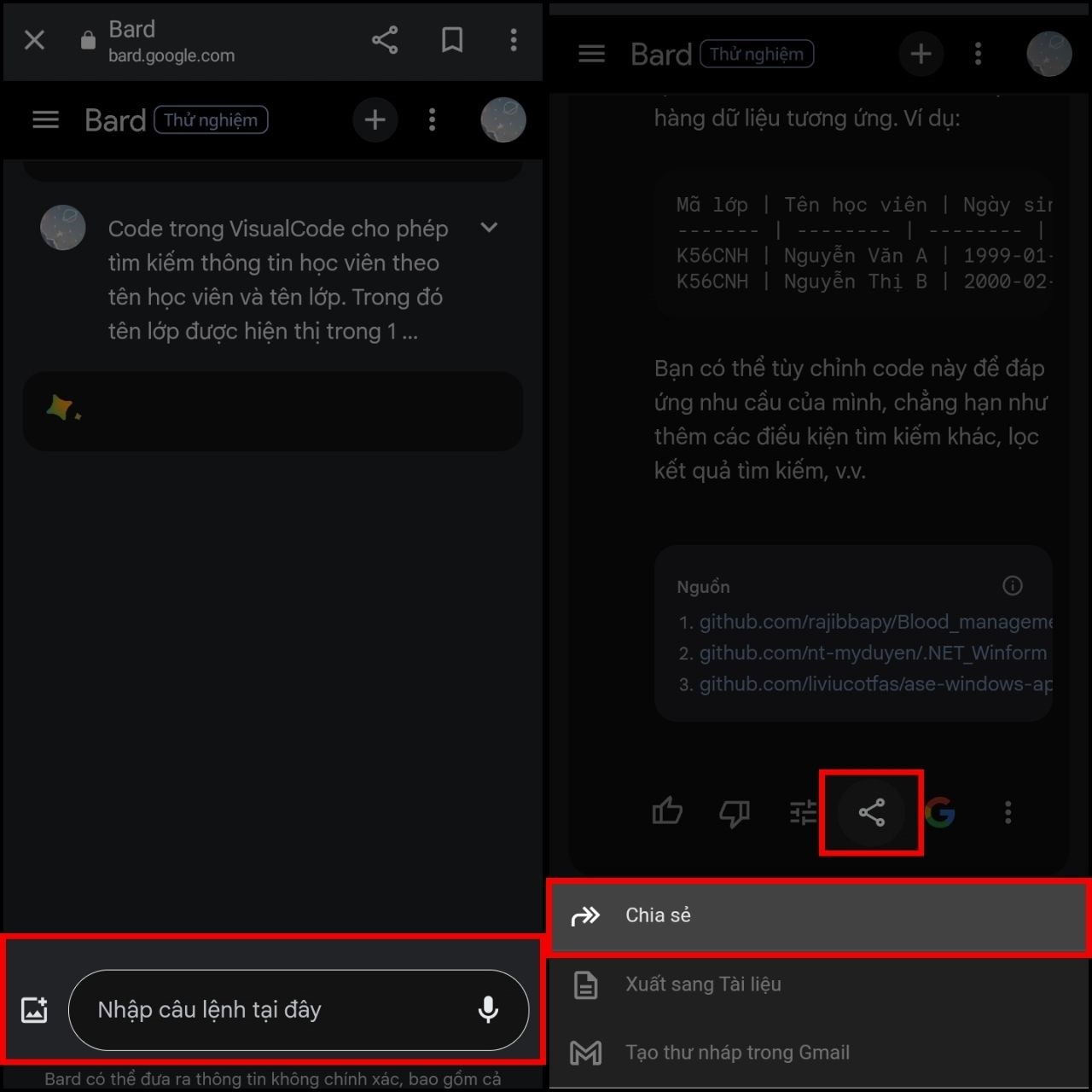 Cách chia sẻ cuộc trò chuyện Google Bard