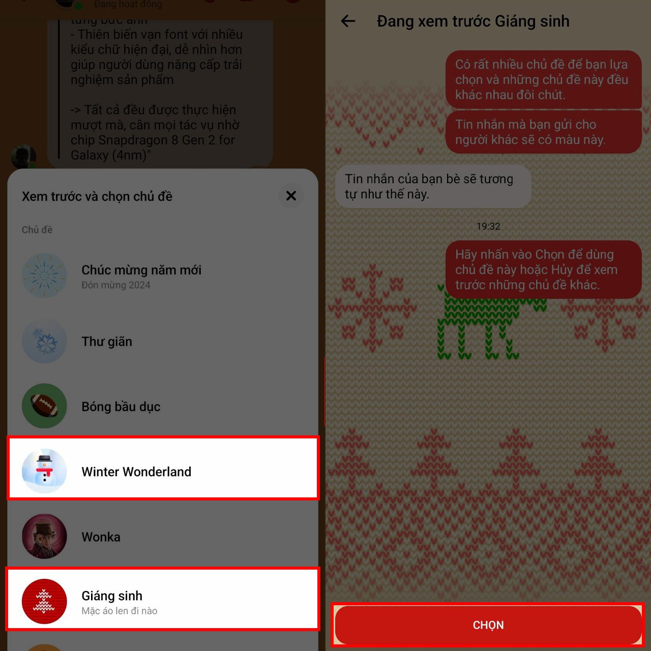 Cách đổi chủ đề Noel trên Messenger