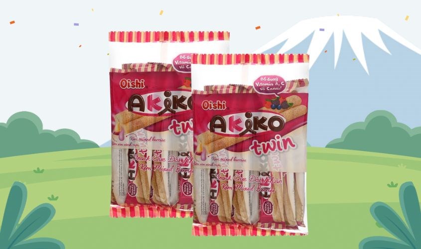 Túi 10 gói snack vị kem mixed berries Oishi Akiko Twin 14g (từ 3 tuổi)