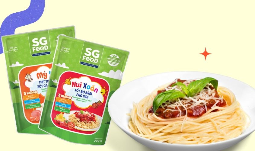 Mì ý xốt bò bằm SG Food không chứa chất bảo quản và các chất phụ gia độc hại