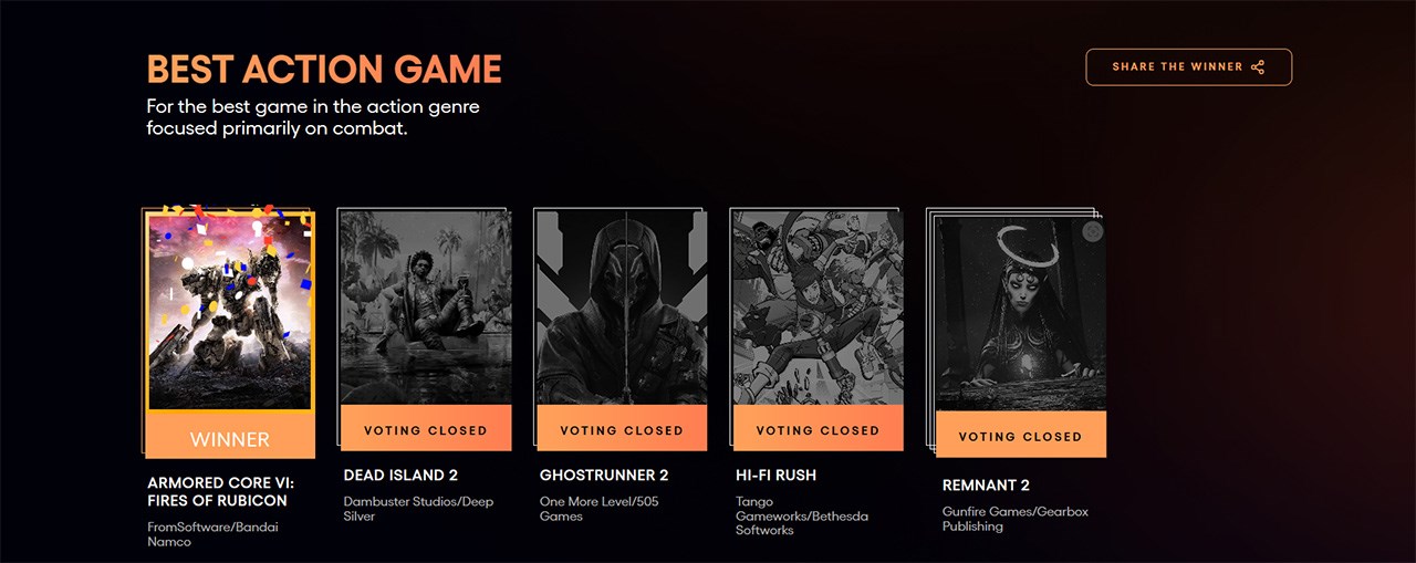 Armored Core VI: Fires Of Rubicon dành chiến thắng tại hạn mục Best Action Game 