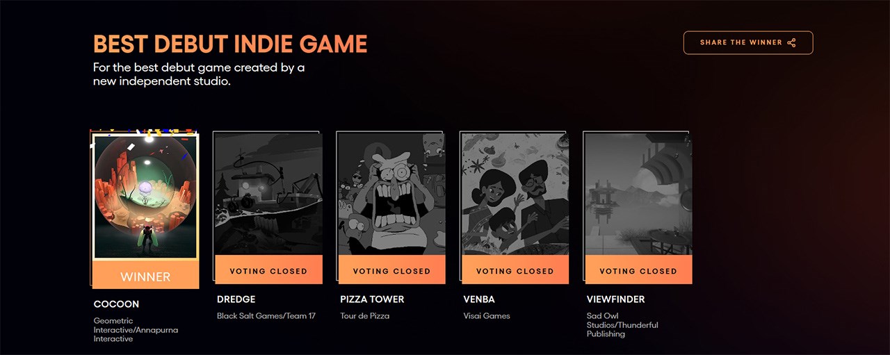 Cocoon dành chiến thắng tại hạn mục Best Debut Indie Game