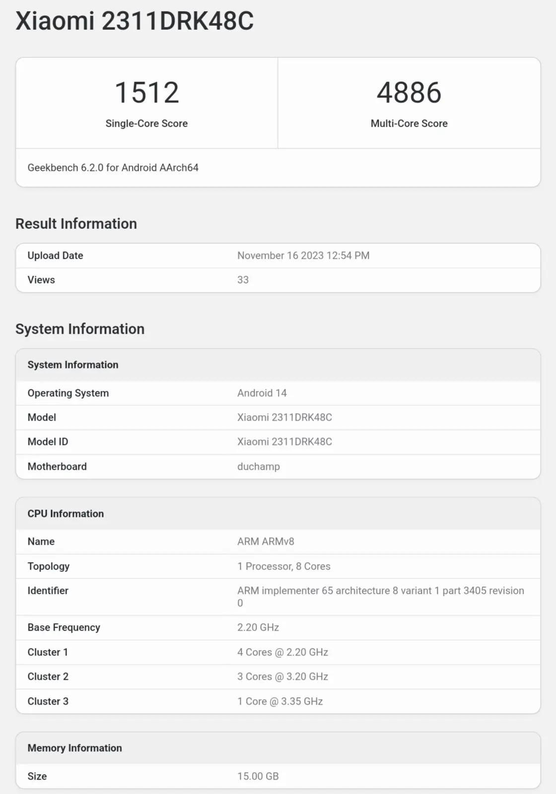Điểm hiệu năng của Dimensity 8300 trên nền tảng Geekbench (Ảnh: Sparrownews)