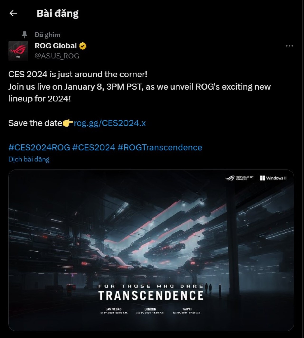Bài viết xác nhận sự kiện ra mắt sản phẩm mới của ASUS