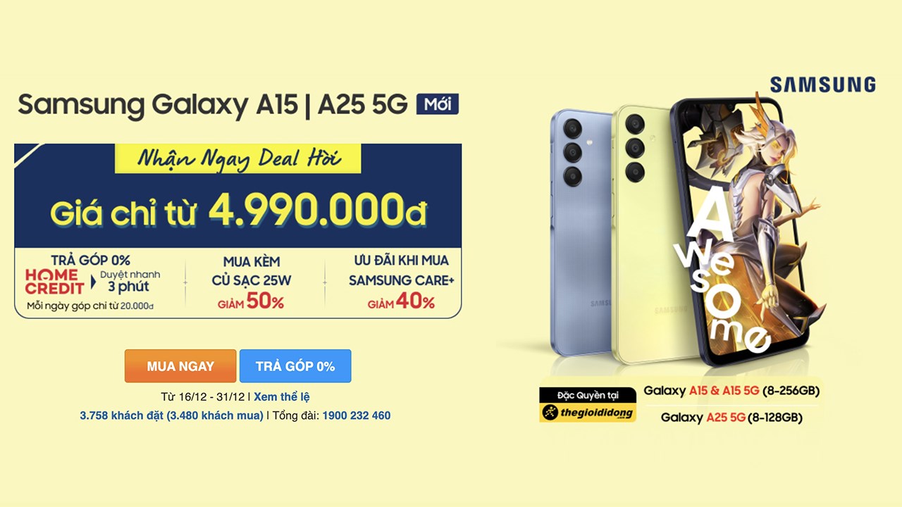 Chính thức mở bán Galaxy A15 | A25 series: Trả góp 0%, duyệt nhanh 3 phút, mỗi ngày góp 20K