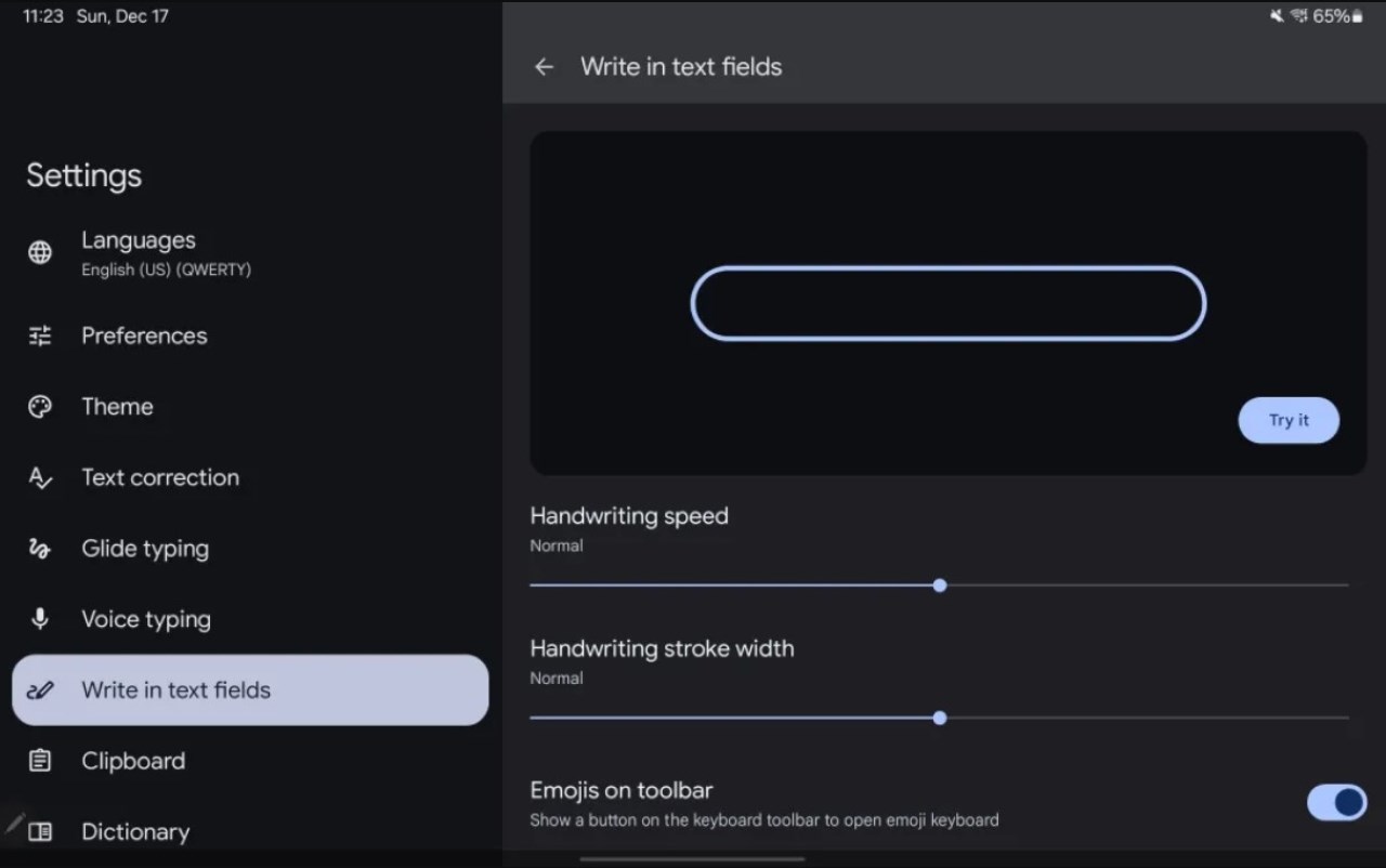 Người dùng có thể điều chỉnh tốc độ viết và độ rộng chữ.